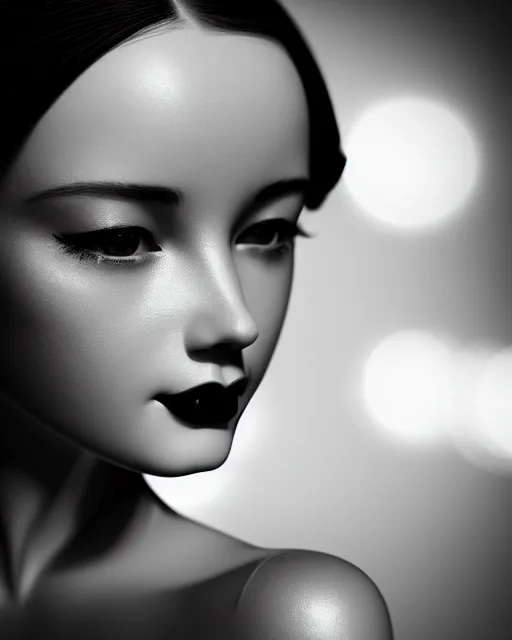 Image similar to black and white dreamy young beautiful female artificial intelligence, cinematic, rim light, bokeh, photo - realistic, elegant, high detail, 8 k, masterpiece, photo taken in 1 9 3 0