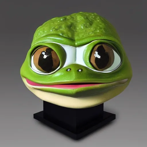 Prompt: clay head of pepe the frog, 3d sculpture, textured, fine detail, lifelike, photo, high resolution