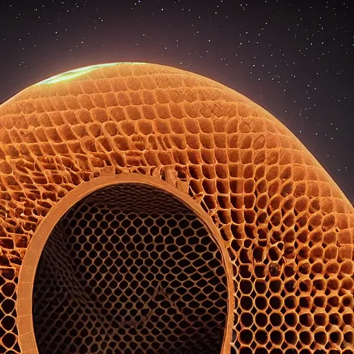 Image similar to stargate with molten honeycomb structure, octane render, unreal engine, 8 k,