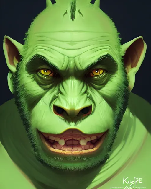 Prompt: « a portrait of a green orc, a character portrait by paul kelpe, reddit contest winner, sots art, ilya kuvshinov, 2 d game art, parallax »