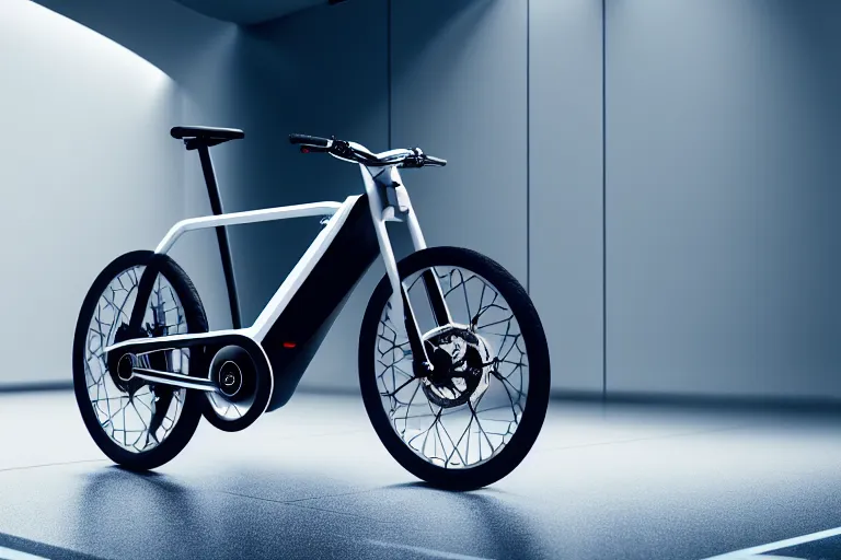 Image similar to futuristic electric bike ( designed by porsche ), xf iq 4, 1 5 0 mp, 5 0 mm, f / 1. 4, iso 2 0 0, 1 / 1 6 0 s, natural light, octane render, adobe lightroom, rule of thirds, symmetrical balance, depth layering, polarizing filter, sense of depth, ai enhanced