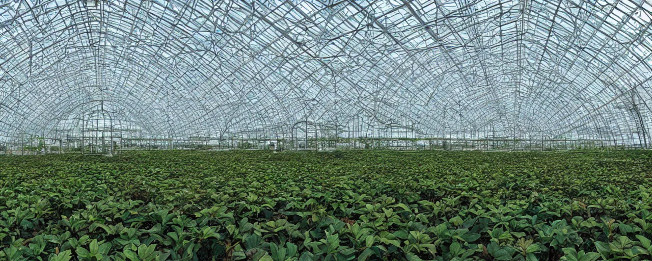 Image similar to world's largest greenhouse, digital art, good lighting
