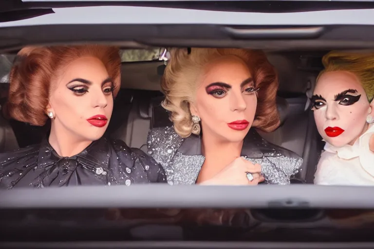 Image similar to lady gaga and judy garland in carpool karaoke, red weapon 8 k s 3 5, cooke anamorphic / i lenses, highly detailed, cinematic lighting
