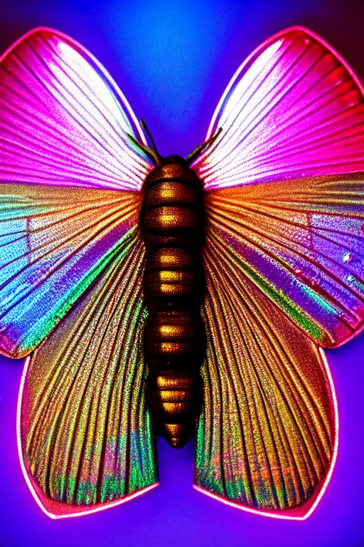 Image similar to high quality macro photo gothic iridescent moth! jewelled gorgeous! highly detailed david ligare elson peter cinematic blue neon lighting high quality low angle hd 8k sharp shallow depth of field