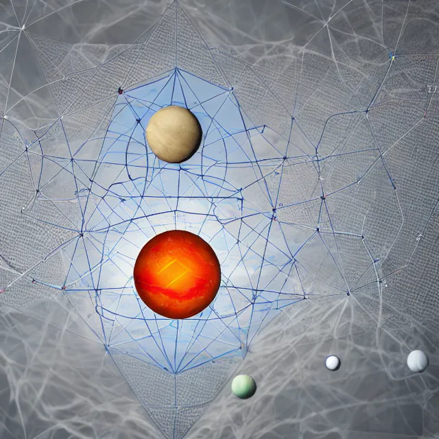 Prompt: photography of a molecule model made of planets, city map, star map, astrology, platonic solids, smoke, sciFi