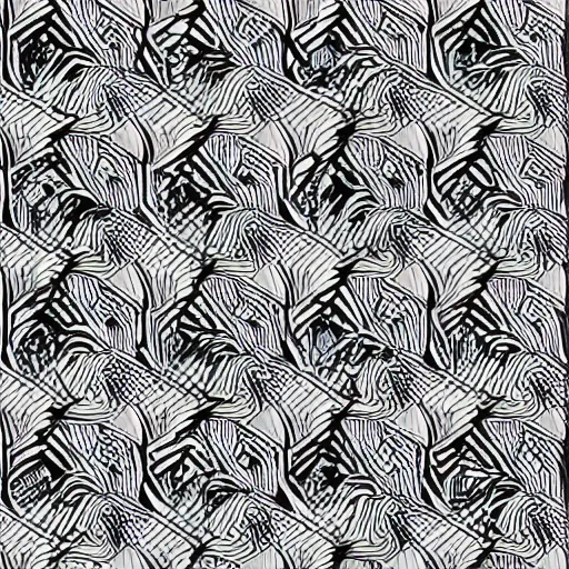 Prompt: repeating pattern of different animals in the style of M.C. Escher