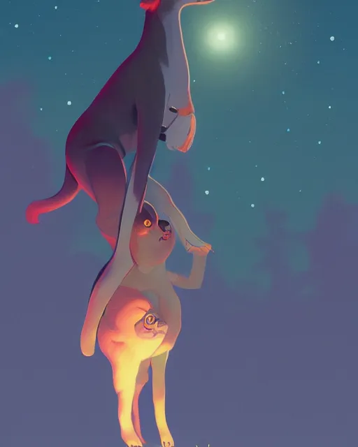 Image similar to kipo ( kipo and the age of wonderbeasts ) standing under the stars with an arm raised to the night sky, in professional makeup, dramatic lighting, by lois van baarle, greg rutkowski, ( ilya kuvshinov ), 4 k, trending on artstation