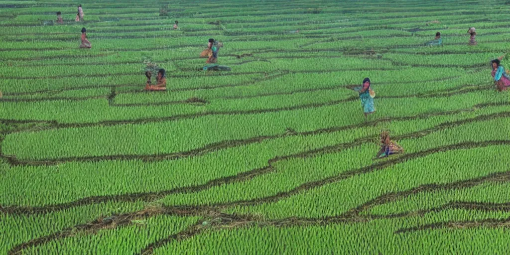 Prompt: sri lankan paddy fields, drawn by hayao miyazaki