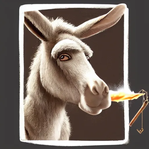 Prompt: donkey smoking a cigar, trending on artstation, concept art, logo