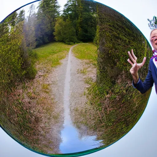 Image similar to erling haaland laughing and pointing towards the camera, fisheye, wide angle lense,