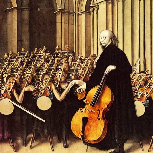 Image similar to orchestral concert art by albrecht durer and banksy