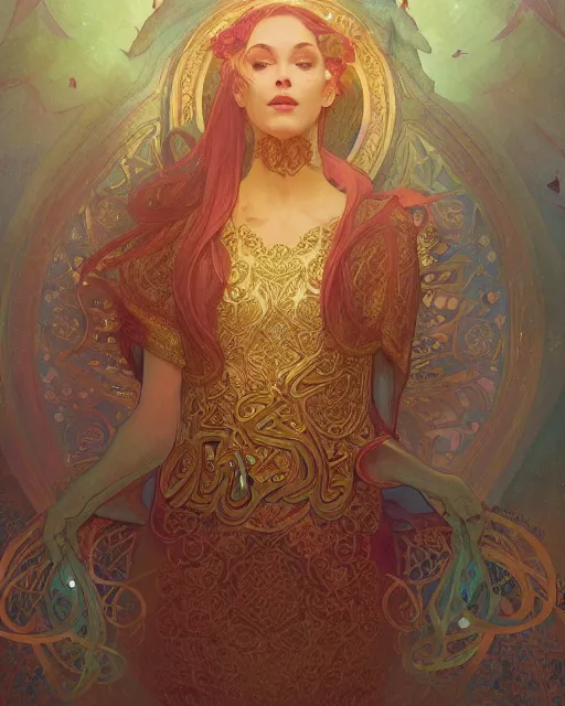 Image similar to an open quran highly detailed, gold filigree, romantic storybook fantasy, soft cinematic lighting, award, watercolor illustration by mandy jurgens and alphonse mucha and alena aenami, pastel color palette, featured on artstation