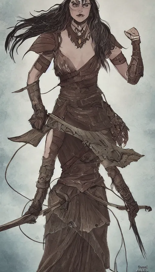 Prompt: a graphic novel cover for a fantasy epic about a female warrior in a new dimension