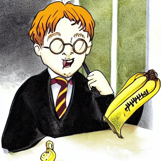 Prompt: harry potter eats a banana