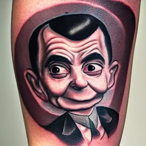 Image similar to tattoo of mr bean as a street thug