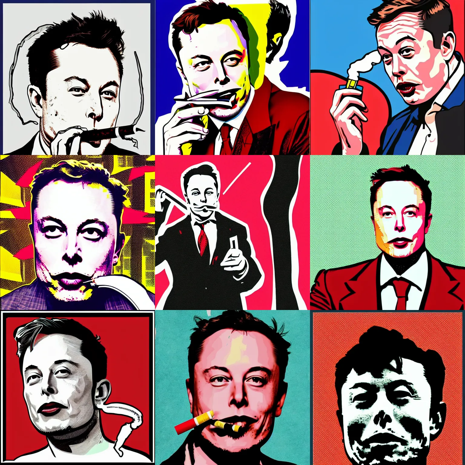 Prompt: Elon Musk smoking, pop art