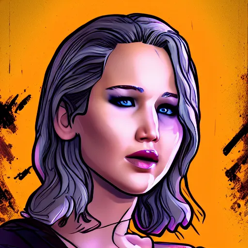 Prompt: jennifer lawrence portrait, borderlands, tales from the borderlands, the wolf among us, comic, cinematic lighting, studio quality, 8 k