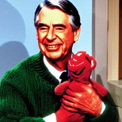 Image similar to mr rogers screaming and turning red from rage