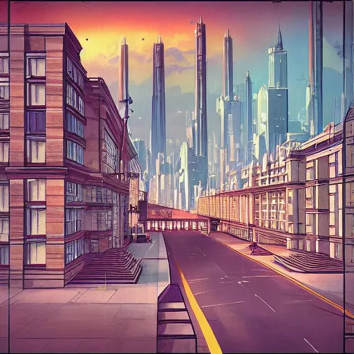 Prompt: “ large art deco city in 1 9 4 5, from an anime movie ”