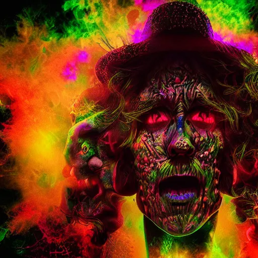 Prompt: psychedelic nightmare, rob zombie, octane render, 8k, ultra detailed