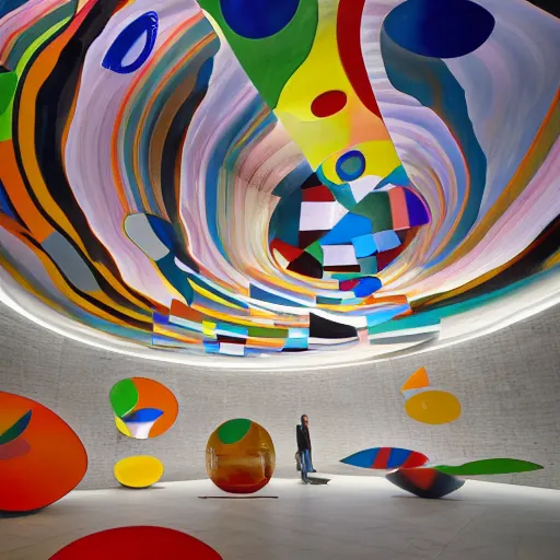 Prompt: the interior of a blown glass art installation by wassily kandinsky and eero saarinen