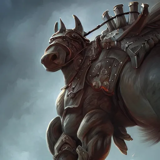 Image similar to a musclebound anthropomorphized horse with mountainously bulging muscles wearing a tight leather battle outfit while protecting a facility, equine, highly detailed, digital painting, artstation, sharp focus, game art, concept art, illustration, art by artgerm, greg rutkowski, wlop