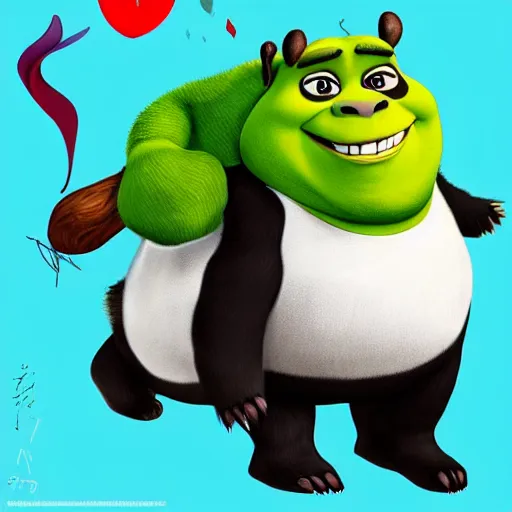 Image similar to Full body portrait of Panda Shrek, disney , trending on artstation, trendy on 9gag funny