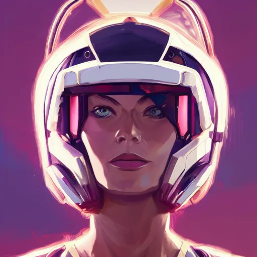 Image similar to portrait of a margot robbie as a gundam pilot, with an intricate, detailed, urban inspired hiphop afro futuristic helmet, vector behance hd jesper ejsing, rhads, makoto shinkai, lois van baarle, ilya kuvshinov, rossdraws, hd, 3 2 k, ilya kuvshinov, gustav klimt