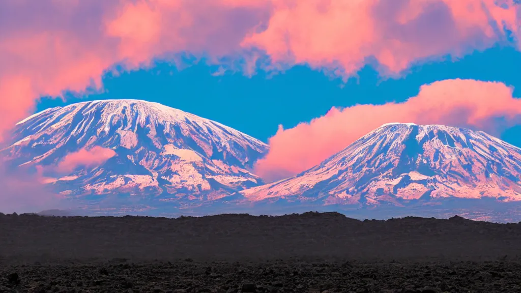 Image similar to Mount Kilimanjaro under the pink clouds backlit by the sun