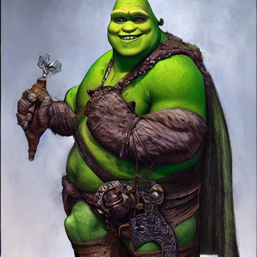 Prompt: Shrek as a fantasy d&d character, portrait art by Donato Giancola and James Gurney, digital art, trending on artstation