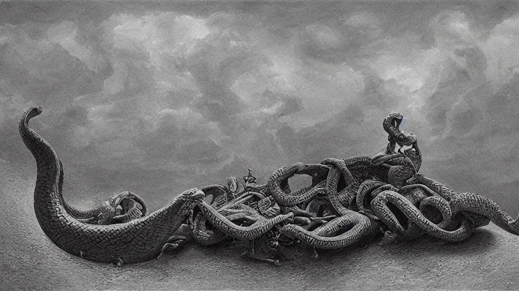 Prompt: snake carriage by Zdzisław Beksiński, cinematic