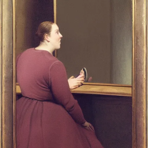 Prompt: a woman watching a mirror