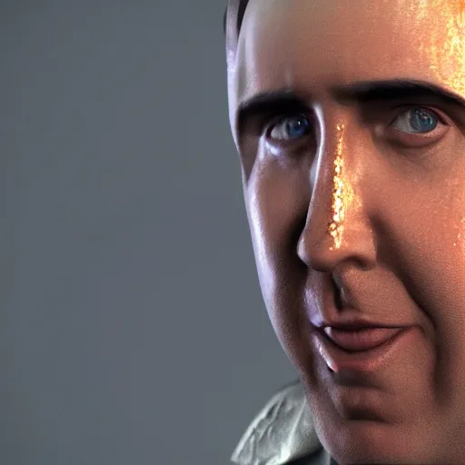 Prompt: Nicolas Cage JRPG FFX cinema 4d render, Ray tracing reflection, natural lighting, award winning photography