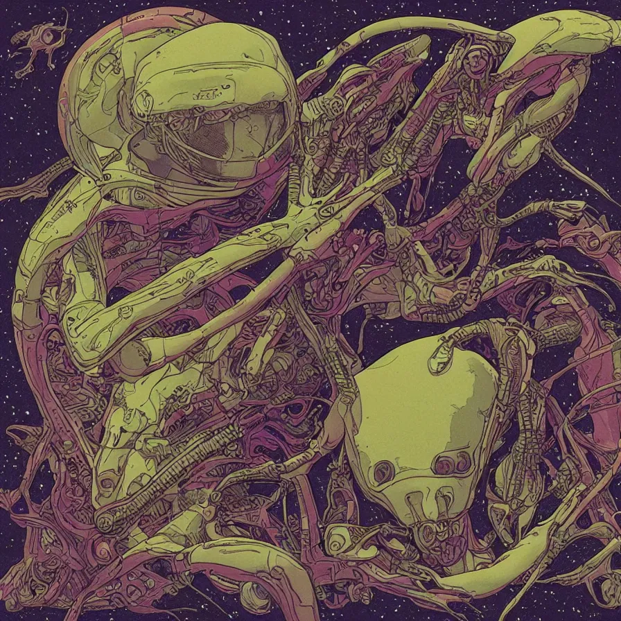 Prompt: ( an alien, record jacket design ) by mœbius