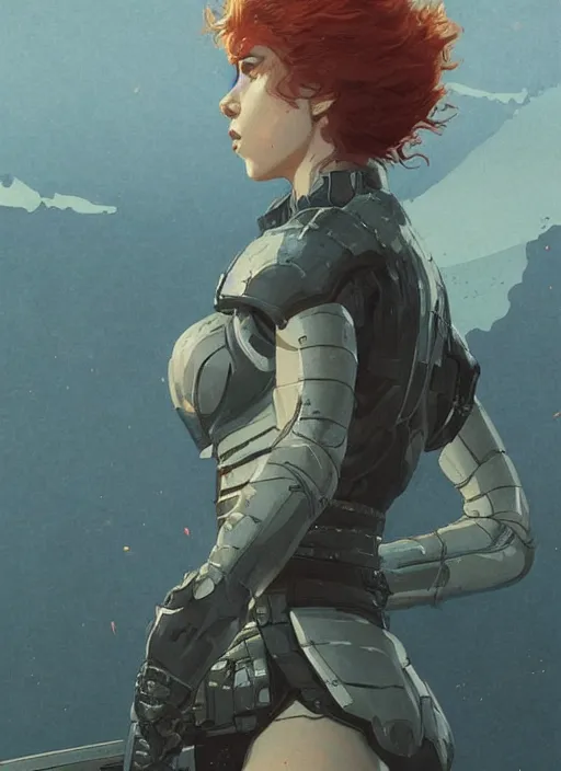 Image similar to scarlett johansson wearing metal gear armor art by Hokusai by greg rutkowski by wlop high detail comic sharp vector lineart dramtic lighting artstation by trevor henderson cinematic dramatic