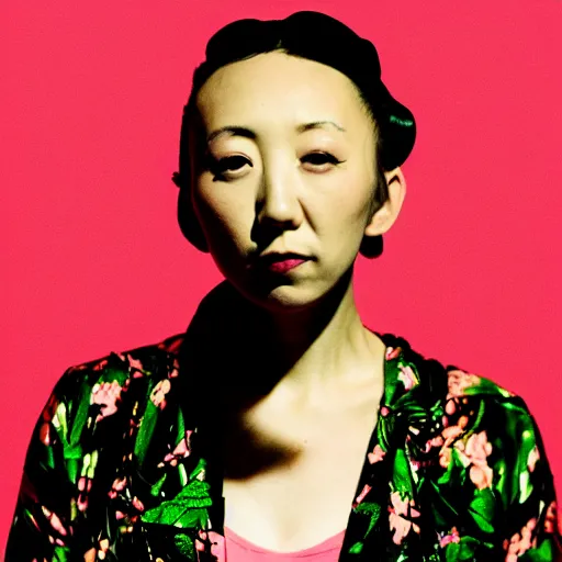 Image similar to “beautiful portrait of Yukimi Nagano (little dragon), synthwave style”