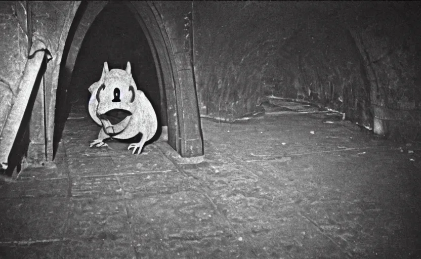 Prompt: old photo from 1 9 6 5. very large giant mutant antropomorphic rat in tonnel of moscow metro. extreme high detail. low light, scary atmosphere