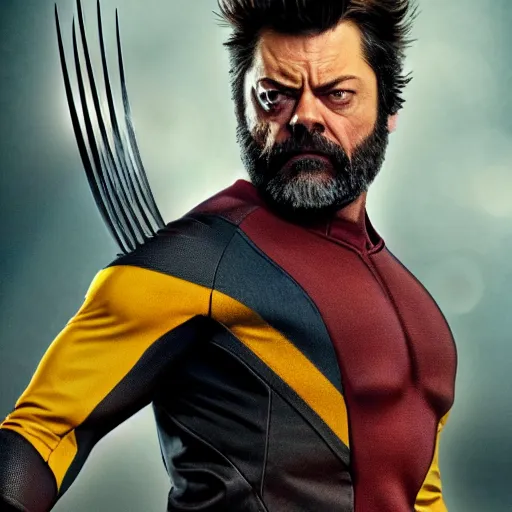 Image similar to logan wolverine pictured as nick offerman, x - men marvel movie still, imdb, detailed, 8 k, poster photosession style, deviantart and artstation top picks