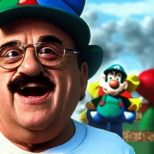 Image similar to Danny Devito as Mario in Mario Brothers movie, photo, detailed, 4k