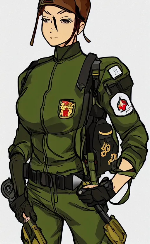Prompt: shoulder patch design, soldier girl, anime style, clean logo design, military insignia, no text, soldier clothing, realistic military gear, 70mm, inspired by shirt producer, made in photoshop, no background, vector line art, by professional designer, smooth, realistic bust anatomy