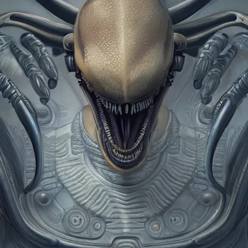 Image similar to Portrait of a xenomorph from alien, intricate, highly detailed, digital painting, artstation, concept art, 8k, smooth, sharp focus, illustration, art by artgerm and greg rutkowski and alphonse mucha