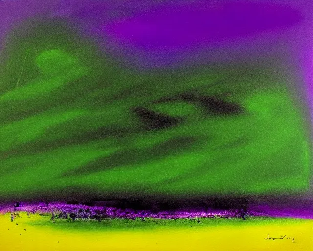 Prompt: purple green and black painting by john martin