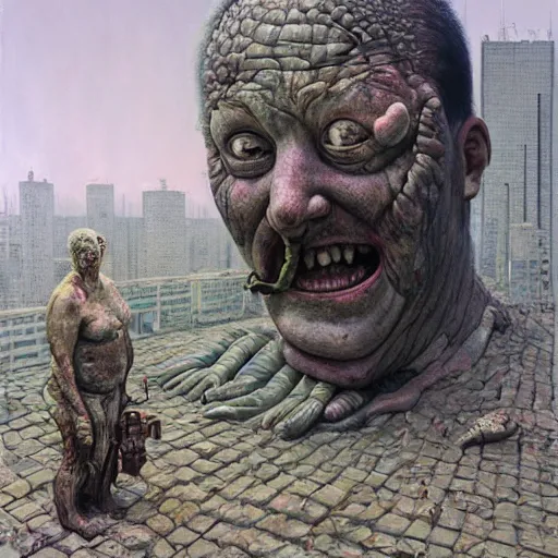 Prompt: paul blart as a mall made out of human flesh, biopunk, body horror, creative design, environmental artwork, oil on canvas, by zdzisław beksinski, marco mazzoni, peter gric