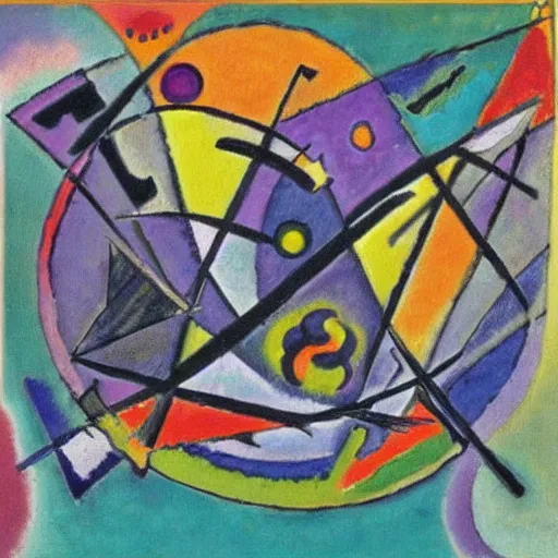 Prompt: a abstract painting coven of witches by kandinsky