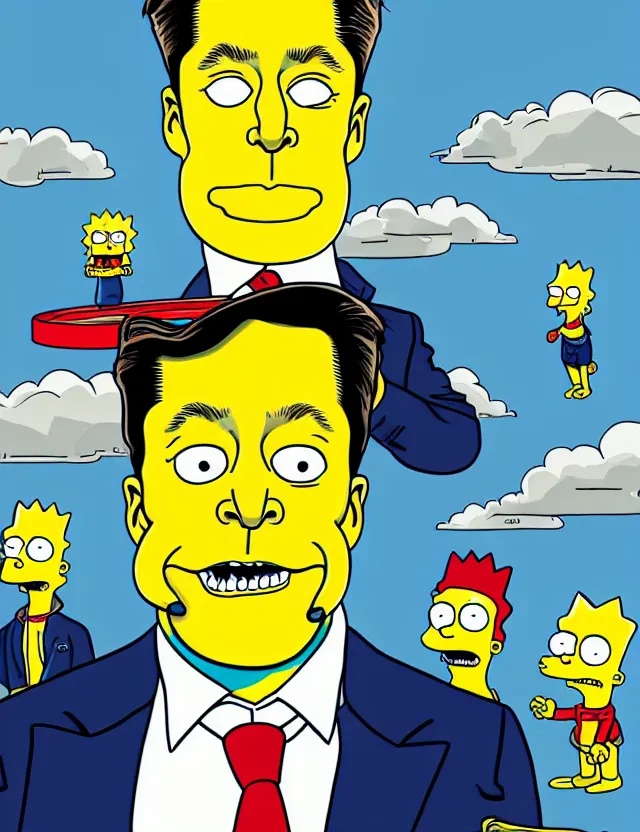 Image similar to a detailed illustration of elon musk in the style of the simpsons, trending on artstation, digital art, 4 k resolution, detailed, high quality, sharp focus, hq artwork, coherent, insane detail, character portrait