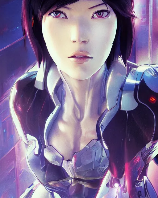 Image similar to weta disney pixar movie still portrait photo of motoko kusanagi ghost in the shell : : as cyborg woman by pixar : : by weta, wlop, ilya kuvshinov, rossdraws, artgerm, marvel, maxim cover, latex, octane render, sweaty, iridescent, bright morning, anime, liosh, mucha : :