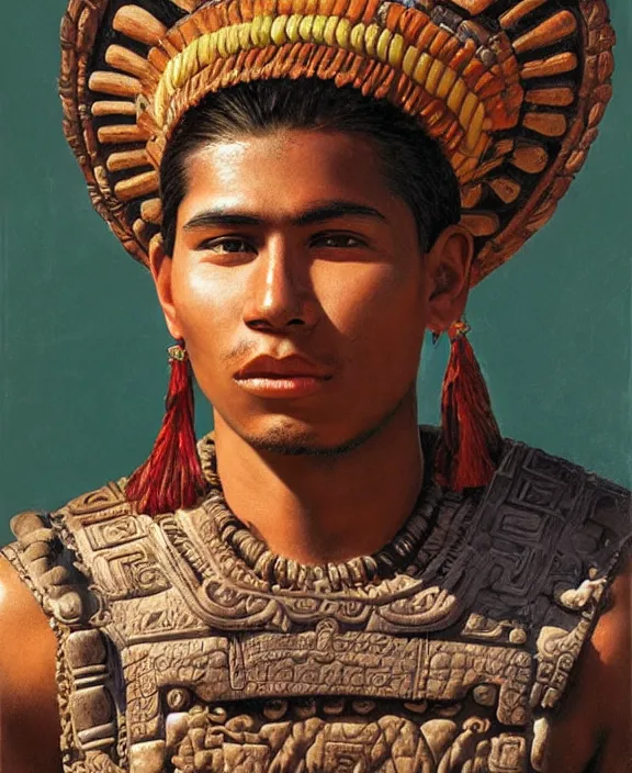 Prompt: portrait of a handsome young mayan warrior in yucatan, art by denys tsiperko and franz xaver kosler and bogdan rezunenko, hyperrealism