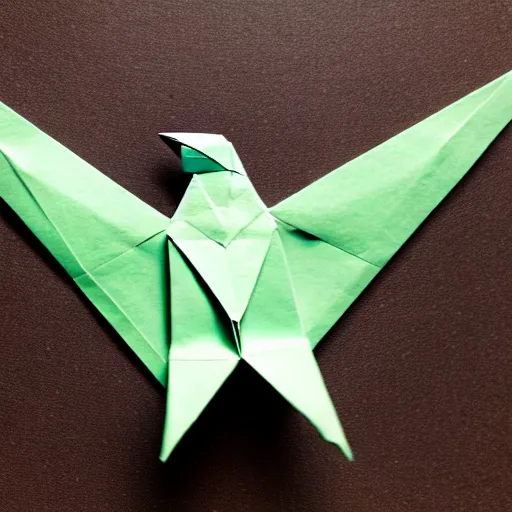 Prompt: an original origami of a bird ontop of a large turtle