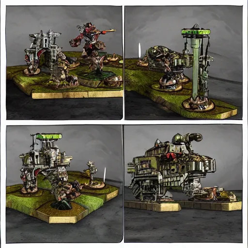 Image similar to warhammer battle tower, in the style of metal slug