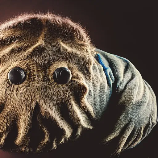 Prompt: photo of an enormous tardigrade with fur, studio photography